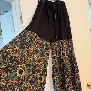 Young threads Boho Floral Wide-Leg Palazzo Pants - Black & Floral